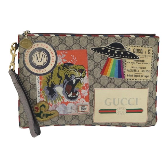 GUCCI GG Supreme Clutch Bag PVC Beige 473915 Auth 89765 - Picture 2 of 16